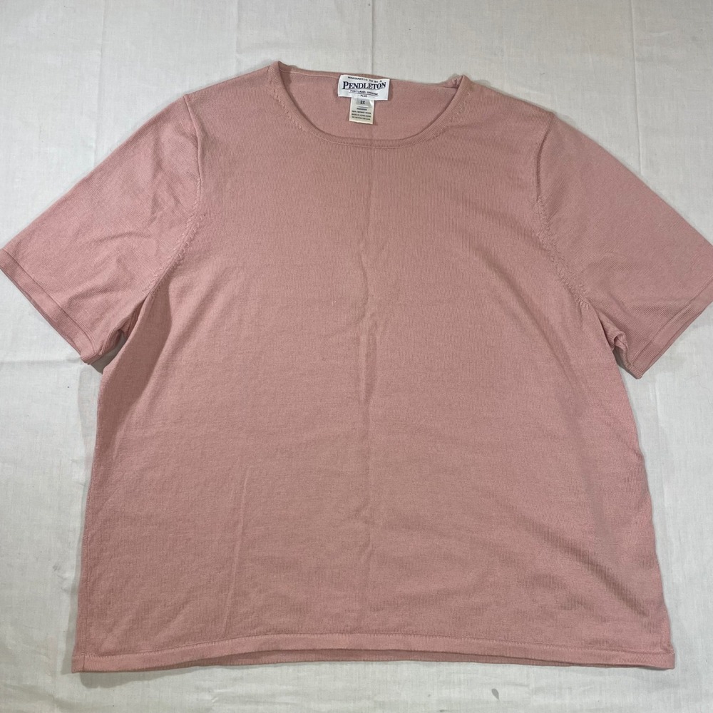 Pendleton Plus 2X Dusty Pink 100% Merino Wool Short Sleeve Sweater Tee Crew Neck
